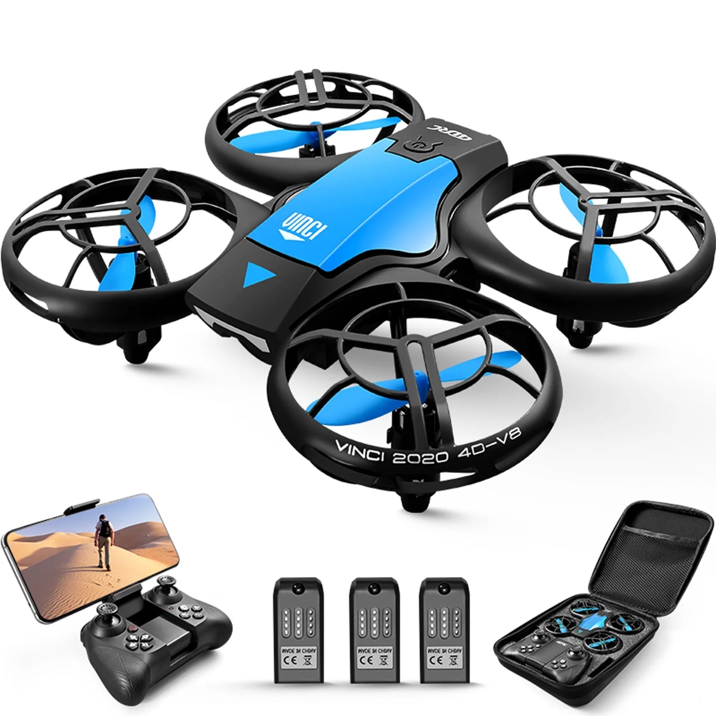 Drone Mini with 720P HD Camera for Adults and Children FPV Real-Time Video, 3 Modular Batteries Blue