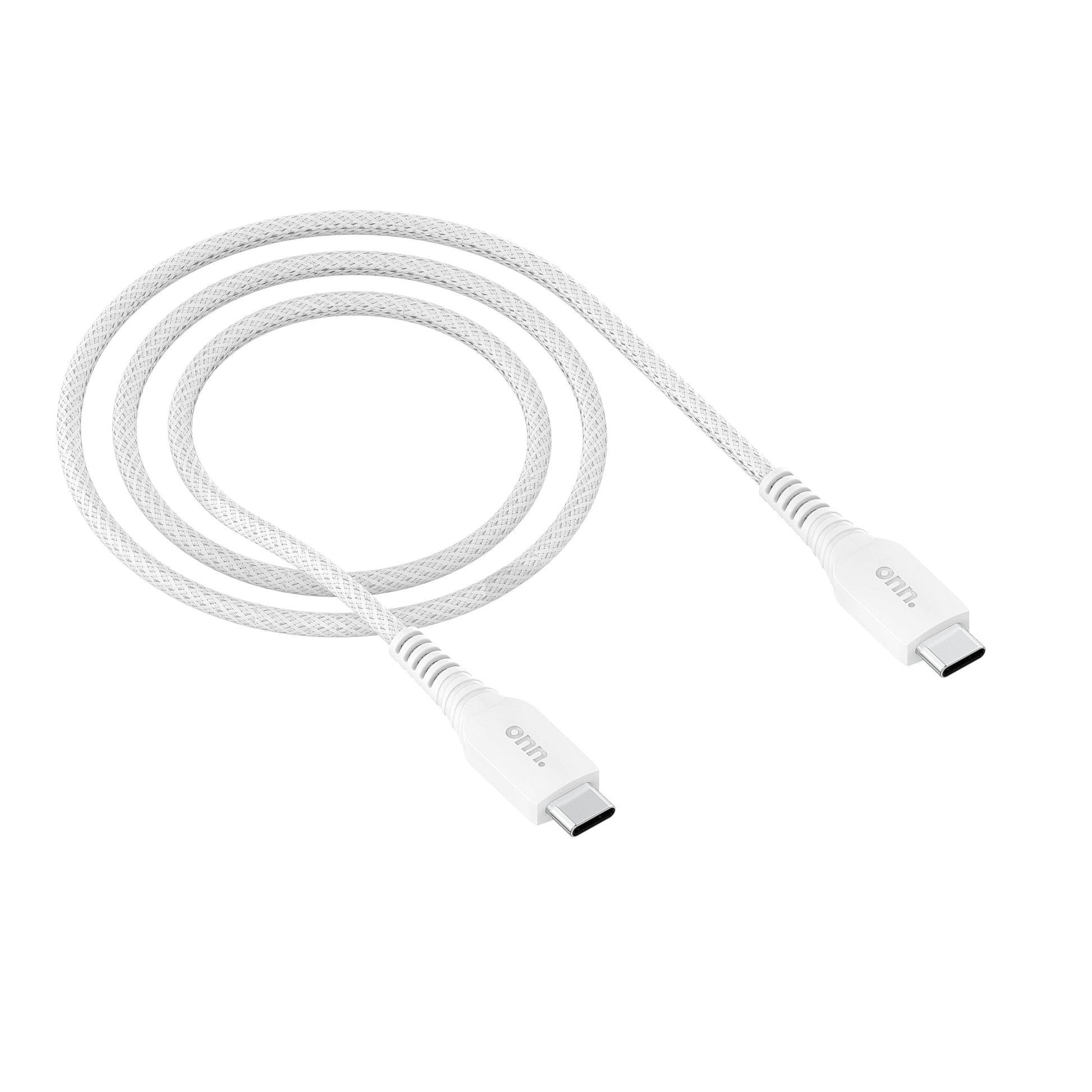 Onn USB2.0 Type C to C Fast Charging and Data Cable for Iphone 15, Samsung Galaxy, White, Single Pack