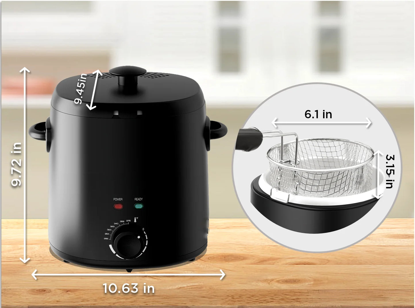 2 QT 1000W Electric Deep Fryer, Matte Black